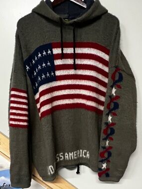 Ruminahui wool hoodie Flag Knit Hoodie with Red, White & Blue Details